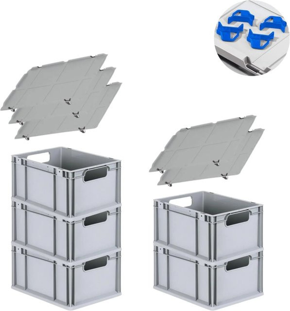 PROREGAL Spar Set mit 5x Eurobox Nextgen Economy in Blau inklusive Auflagedeckeln und 4x Schiebeschnappverschlüssen, H x B x T: 22 x 30 x 40 cm, 20 Liter - Bild 1