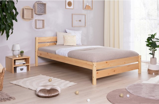 TiCAA Massivholz Einzelbett Bora aus Kiefer in Natur Braun, 90 x 200 cm - Bild 1