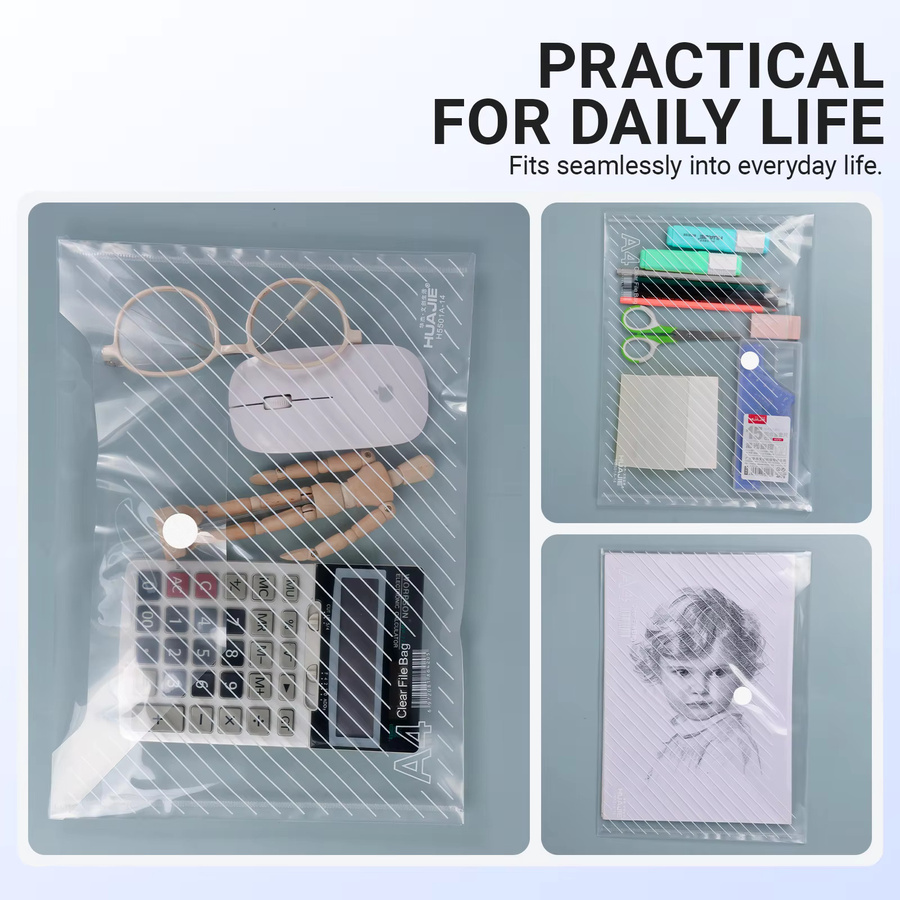 HUA JIE 10er-Pack Kunststoffumschläge A4, transparent und wasserdicht für Büro und Schule - Bild 3