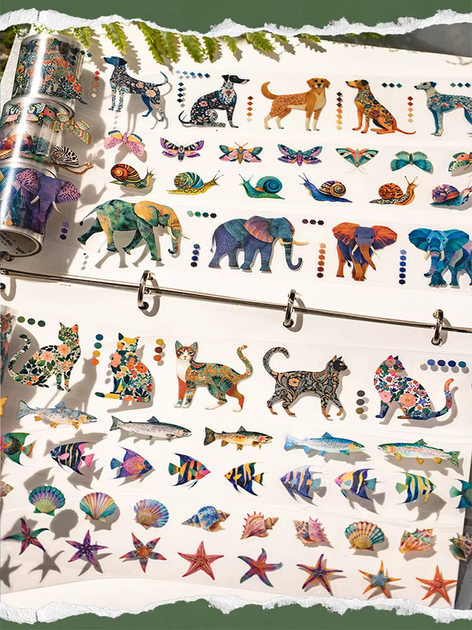 6 Rollen Washi Tape Morris Animal Imprint PET-Stanzband mit dekorativem Muster in Multicolour für dein DIY-Scrapbook - Bild 4