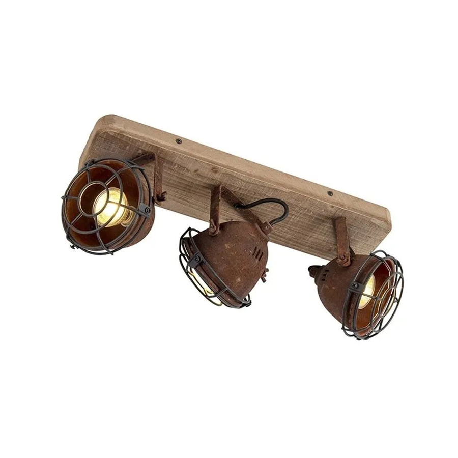 QAZQA Industriestrahler Gina in Rostbraun mit Holz, dimmbar und kippbar, 3er-Set für Wohnzimmer und Flur - Bild 2