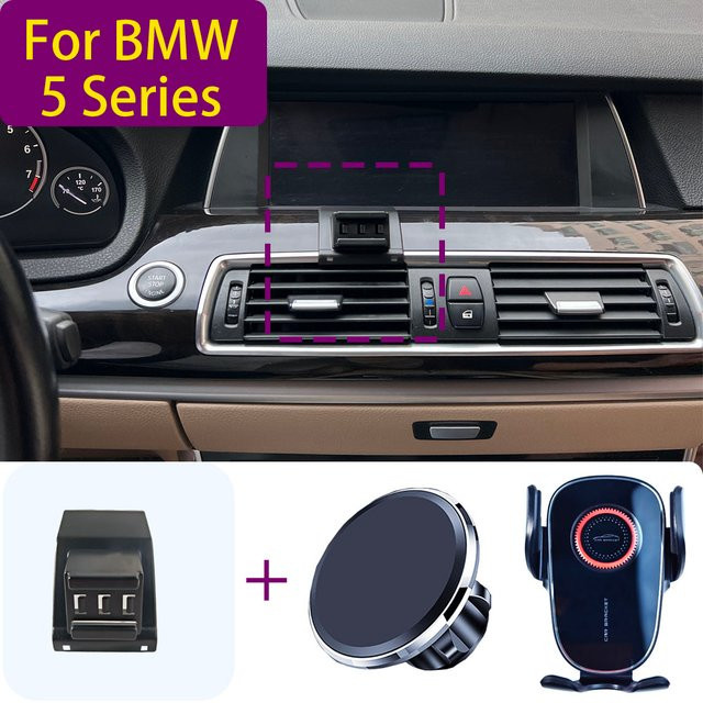 Magnetischer Autotelefonhalter mit kabellosem Laden für BMW 5er 5GT F07 2010–2017, Farbe: Schwarz - Bild 1