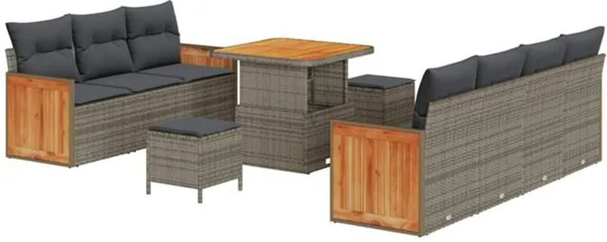 vidaXL Polyrattan Garten-Sofa-Set aus 10 Teilen in Grau und Anthrazit mit Fußhocker und modularen Elementen, B/T/H: 80 x 80 x 71 cm - Bild 1