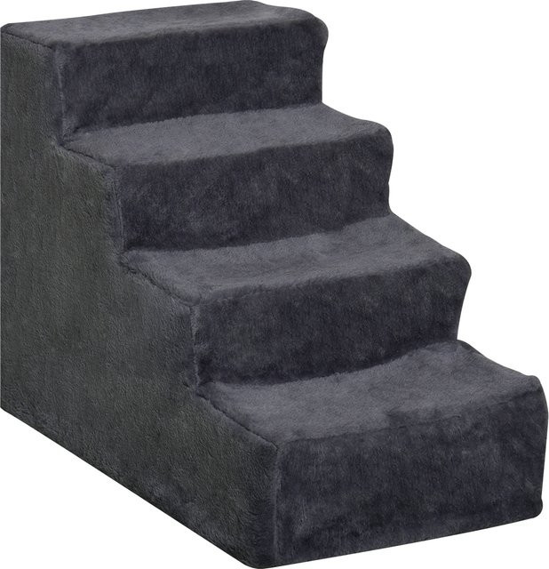 PawHut Hundetreppe mit 4 Stufen in Dunkelgrau, Waschbarer Bezug, Einstiegshilfe für Bett und Sofa, Höhe: 44 cm - Bild 1