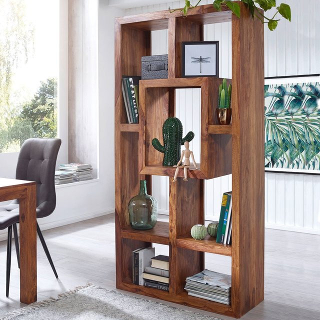FineBuy Cube Bücherregal aus Massivholz Sheesham in Braun, Höhe: 180 cm, Breite: 90 cm, Tiefe: 35 cm - Bild 1