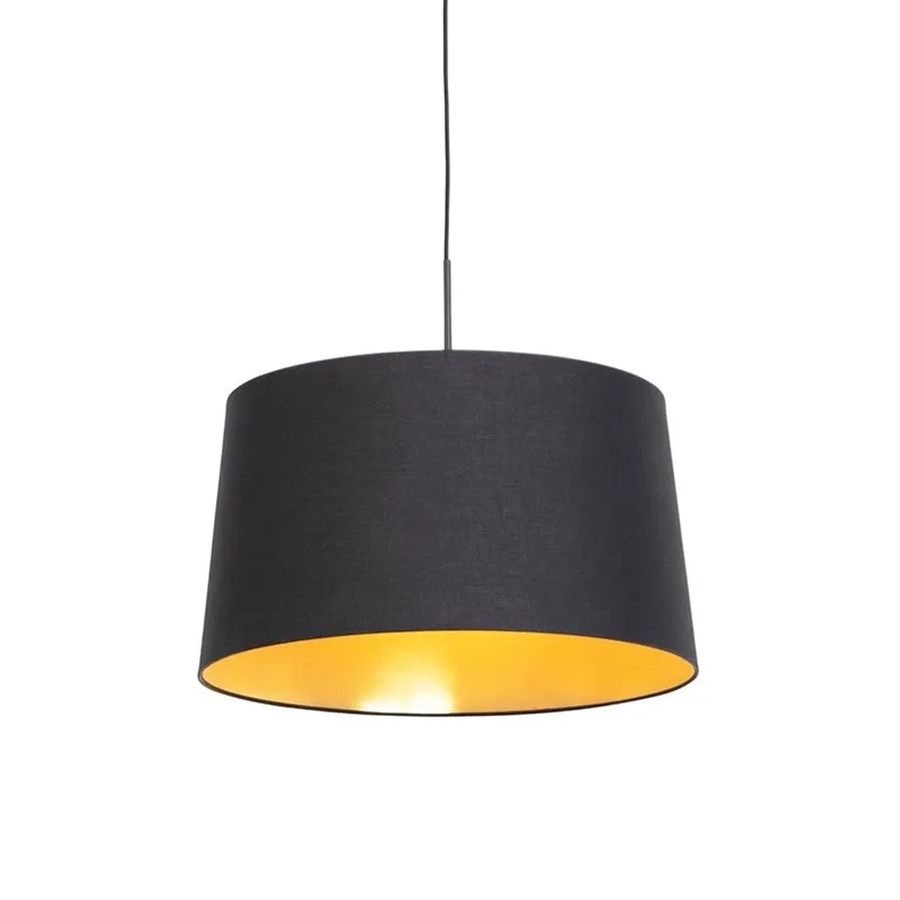 QAZQA Hängelampe mit Baumwollschirm in Schwarz und Gold, dimmbar, E27, Durchmesser: 50 cm - Bild 2