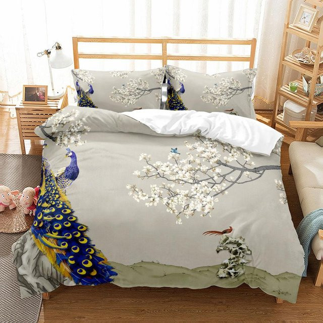 Binchi Outdoor Product 3D Bettwäscheset Pfau Motiv aus Mikrofaser, Mehrfarbig, B/H: 140 x 200 cm - Bild 1