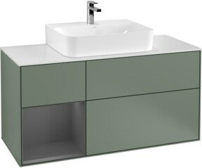 V&B Waschtischunterschrank Finion mit Wandbeleuchtung, Breite: 120 cm, Tiefe: 50,1 cm, Höhe: 50,1 cm, Farbe: Olivenmatt lackiert - Bild 1