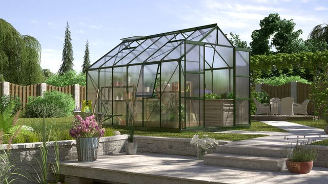 Vitavia Gewächshaus Jupiter 9900 in Smaragdgrün mit 9,9 m² Fläche, Polycarbonat-Platten und Aluminiumrahmen - Bild 1