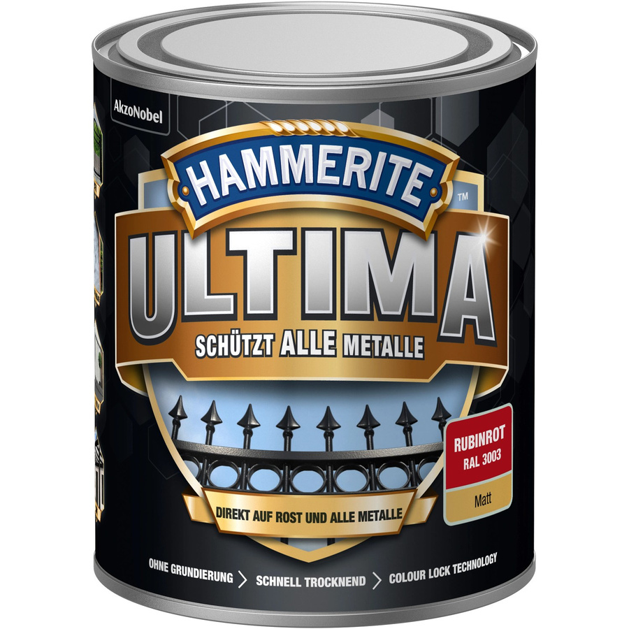 Hammerite Ultima Premium Metall-Schutzlack matt Rubinrot 750 ml - Bild 2