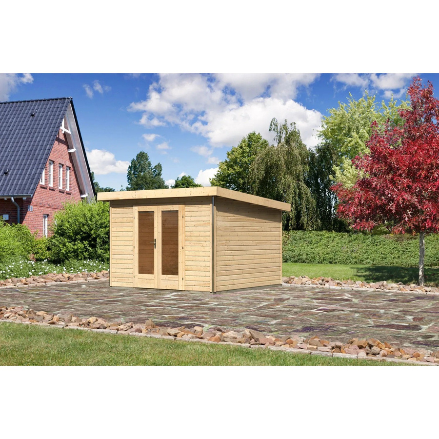 Karibu Holz-Gartenhaus Norrköping in Braun mit Pultdach und modernem Design B/T: 305 x 305 cm - Bild 2