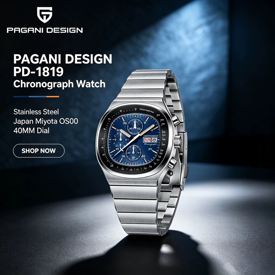 PAGANI DESIGN Chronograph, Quarz, Edelstahl, Blau, Herren - Bild 2