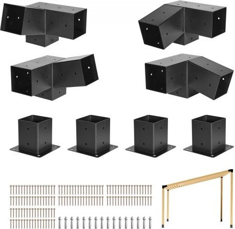 VEVOR Pfostenverbinder Set aus Karbonstahl in Schwarz, 3-Wege-Schräghalterung für 92 x 92 mm Holzpfosten, 8 Stück - Bild 1