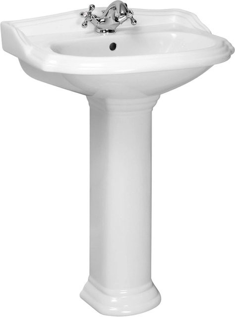 Kerra Nostalgie Waschbecken Retro KR-12 aus Keramik in Weiß Glänzend mit Säule und rechteckiger Form - Bild 1