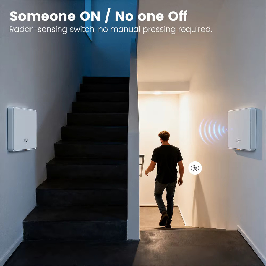 SMATRUL Tuya WiFi Smart Wandlichtschalter mit 10G Menschlichem Radar Motion Sensor, Weiß, ohne Neutralleiter, App- und Sprachsteuerung mit Timer und Alarmfunktion - Bild 2