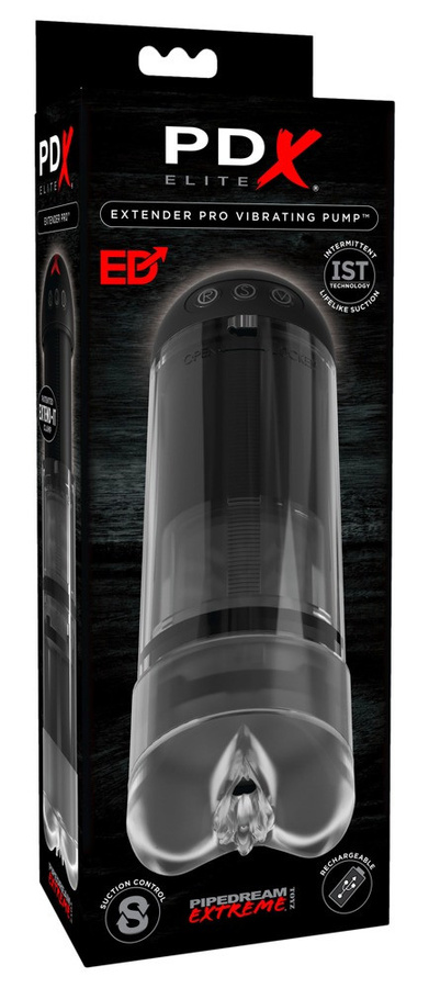 PDX Elite Extender Pro Vibrating Pump Penispumpe in Schwarz und Transparent, längenverstellbar - Bild 3