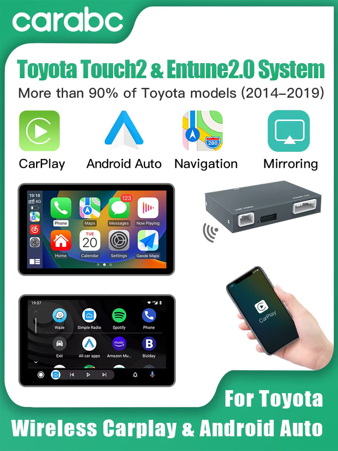CARABC Drahtloses CarPlay und Android Auto Modul für Toyota Camry CHR RAV4 Corolla Tacoma Tundra Highlander Prius 4Runner Yaris in Silber - Bild 7