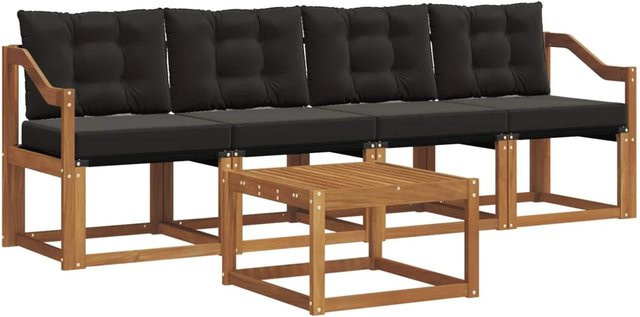 vidaXL Outdoor-Sofagarnitur aus Akazienholz und Textilene in Natur und Schwarz mit Kissen und Tisch - Bild 1
