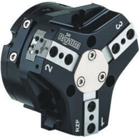 RÖHM Pneumatischer Zentrischgreifer RZP LKR56 in Schwarz aus Aluminium mit 3xM5 KH6,7 BH6 - Bild 1
