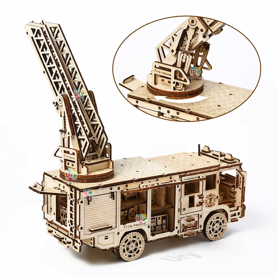 Ury Stadt-Serie Auto Feuerwehrleiterwagen, 3D Holzpuzzle, Holz - Bild 2