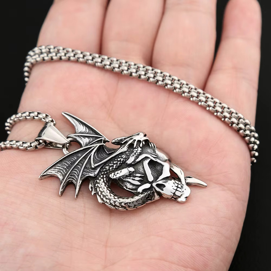 TOGA PULLA Halskette, Drachen Anhänger, Edelstahl, Silber, Herren - Bild 2