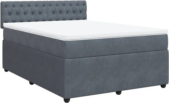vidaXL Boxspringbett mit Matratze Dunkelgrau aus Samt, Hybrid-Design mit Taschenfederkern, B/T: 160 x 200 cm - Bild 1