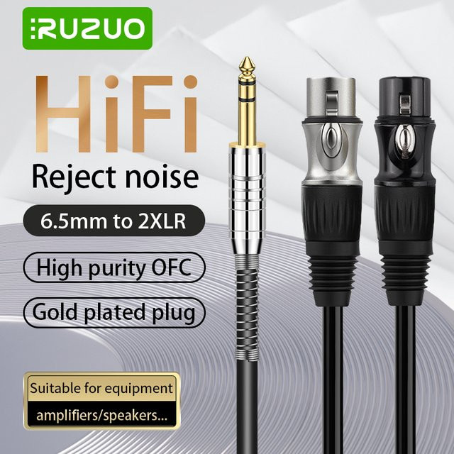 Ruzuo HiFi Audio-Kabel 3,5 mm Klinke auf Dual XLR Splitter, schwarz, abgeschirmtes TRS-Y-Splitterkabel für Mischpulte und Lautsprecher - Bild 1