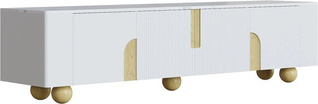 okwish TV Schrank in Weiß mit Marmoroptik und 4 Türen für dein Wohnzimmer, B/T/H: 180 x 40 x 44 cm - Bild 1