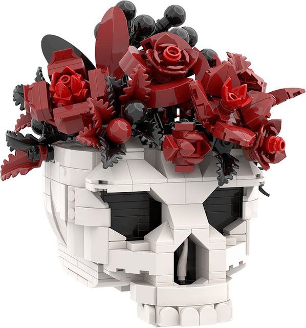 GOBRICKS Gotischer Totenkopf-Rosen-Blumentopf Bausteine DIY Modellbausatz für Erwachsene - Bild 1