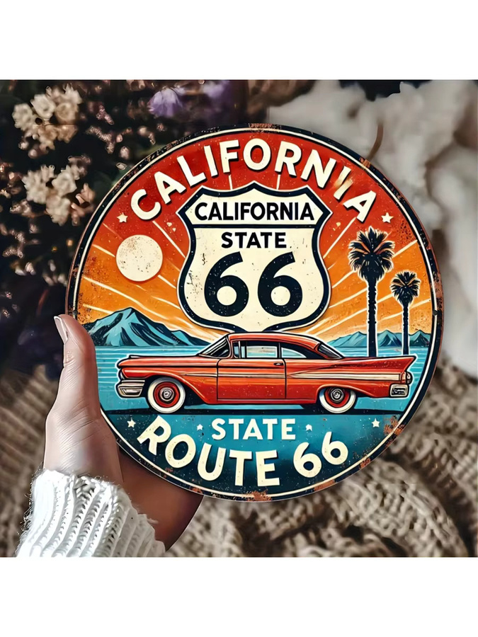 Potdemiel California Route 66 Vintage Metallschild, rund, mehrfarbig, Durchmesser: 20 cm - Bild 6
