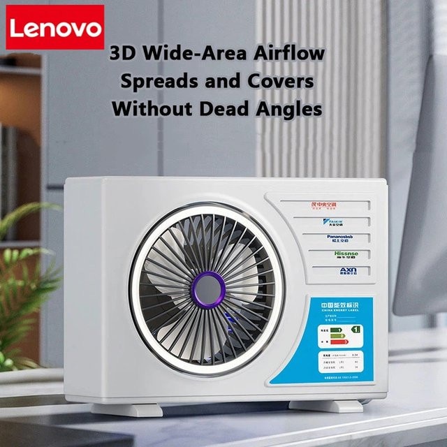 Lenovo tragbarer Tischventilator in Weiß, wiederaufladbarer kleiner Ventilator für Schreibtisch und Büro - Bild 1