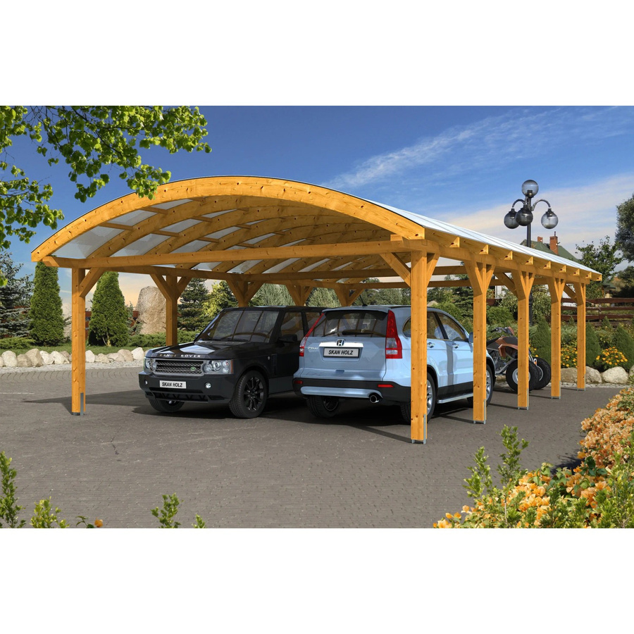 Skan Holz Carport Franken Bogendach mit Doppelstegplatten in Beige, B/T: 635 x 969 cm, Höhe: 325 cm - Bild 2