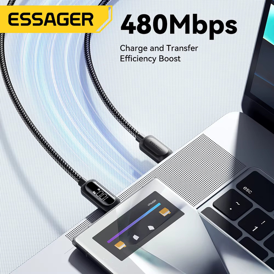 Essager USB Typ C auf USB C Kabel 100 W PD 5A Schnellladekabel in Schwarz für Xiaomi Samsung MacBook iPad Pro und Laptop - Bild 4