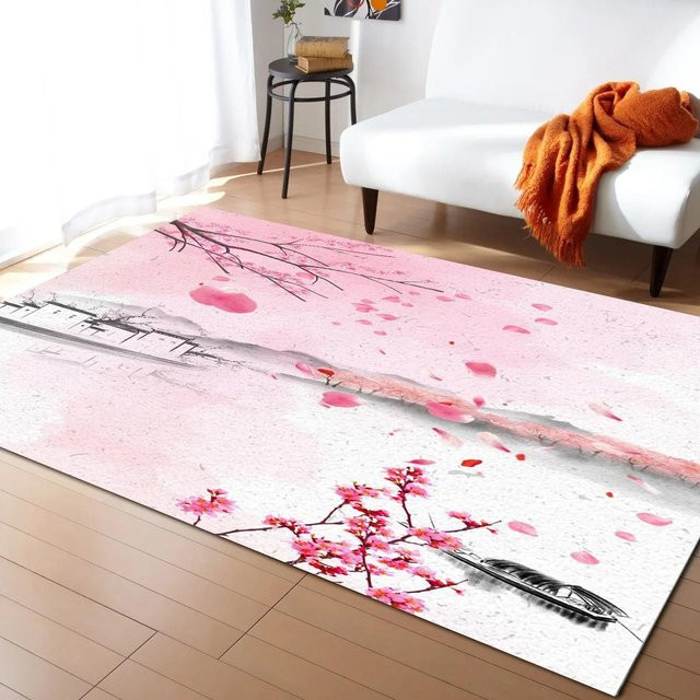 Karpetti Japanischer Sakura Kirschblüten Teppich mit floralem Design, Pink, Rutschfest, B/T: 160 x 200 cm - Bild 1