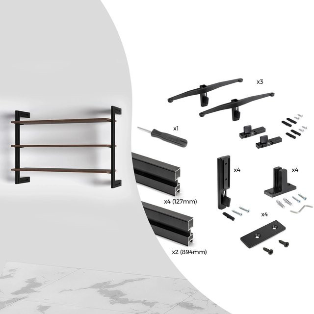 Emuca Zero Modular Frame Set mit Wandhalterungen aus Aluminium und Zamak in Steingrau lackiert - Bild 1