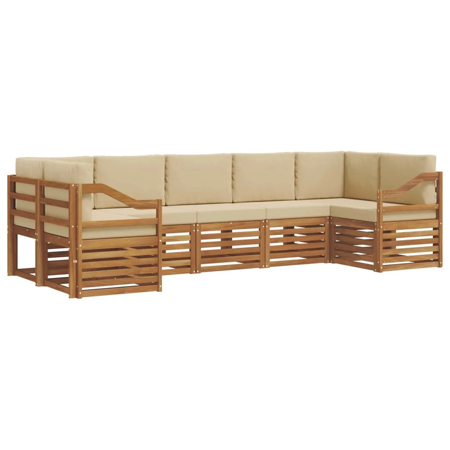 vidaXL Sofagarnitur 7-teilig aus Massivholz Akazie in Natur und Beige mit L-Form und Polsterkissen - Bild 2
