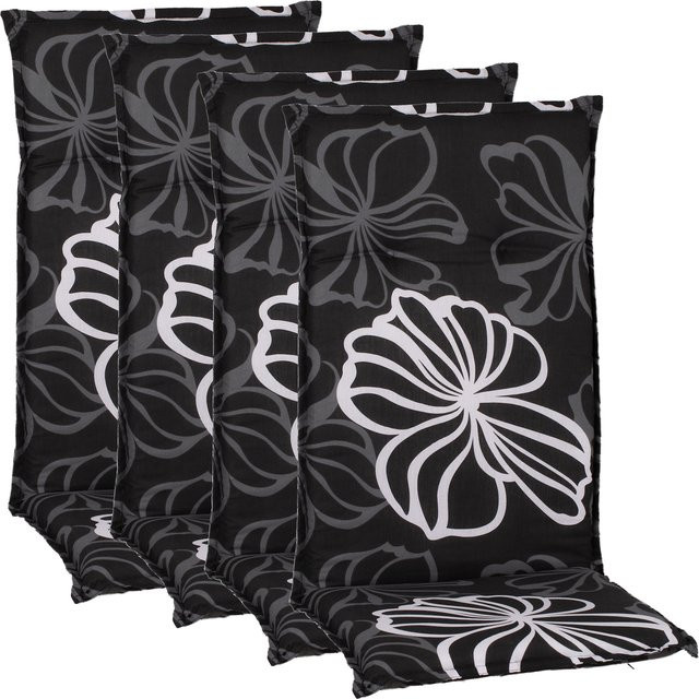 NYVI Gartenstuhl-Auflage Barcelona Hochlehnerauflage für Gartenstühle 4er Set Black Flower - Bild 1