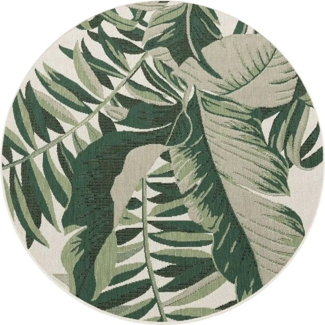 Runder In- & Outdoor-Teppich Ostenza in Grün mit floralem Design, Durchmesser: 160 cm - Bild 1