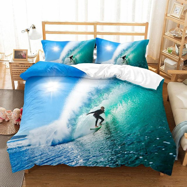 Bettwäsche Set Binchi Outdoor Product mit Surfer-Motiv in Blau, Material Mikrofaser, B/H: 135 x 200 cm - Bild 1