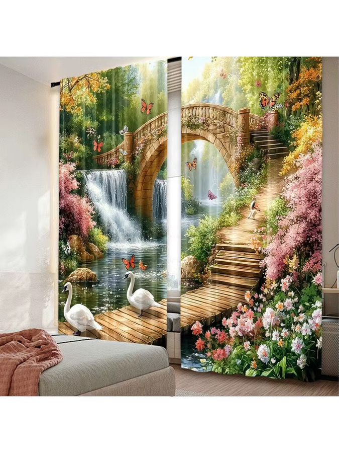 FairyBridge 2er-Set Weihnachtsvorhänge aus Polyester mit klassischem 2D-Flachdruck in Multicolor - Bild 4