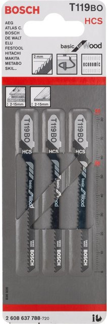 Bosch Stichsägeblatt T 119 BO Basic für Holz, 3er-Pack, HCS-Stahl, Silber - Bild 2