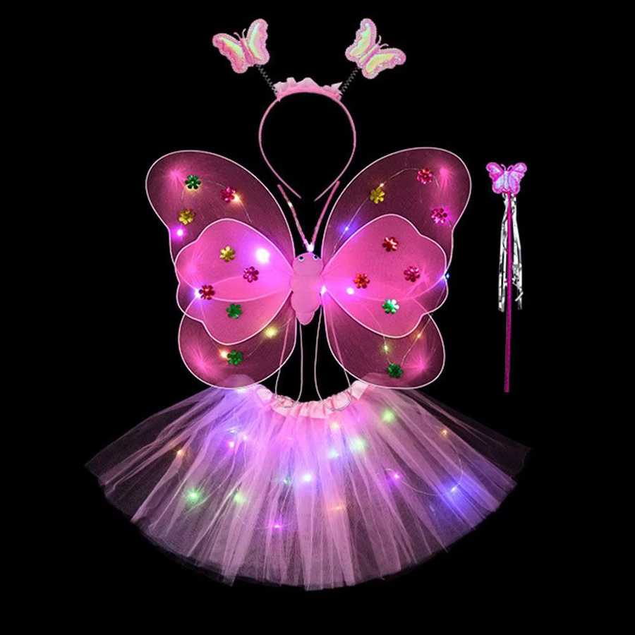 Schmetterlingsflügel Kostüm Set, LED, Mädchen, Gelb, Fantasy - Bild 2