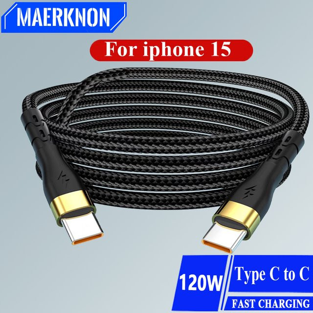 USB-C auf USB-C Ladekabel mit 120W PD Schnellladefunktion und Datenübertragung in Schwarz oder Gold für iPhone 15, Samsung und Xiaomi - Bild 1