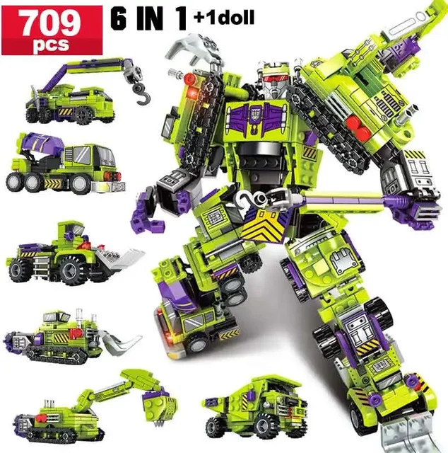 ZKZC 6 in 1 Verformung Auto Montage Bausteine, Transformation Rotots Fahrzeug, Ziegel, Actionfigur, Puzzle Spielzeug - Bild 1