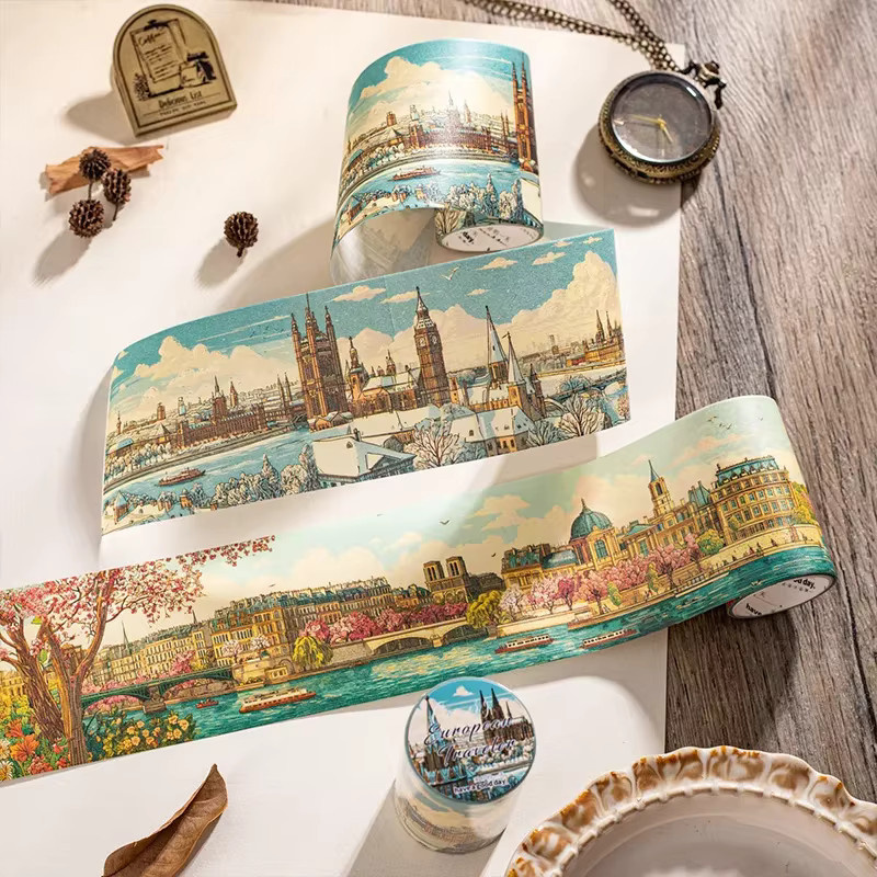 Leaffei Washi-Tape-Set Reisendennotizen mit europäischem Reisethema, 6 Vintage-Designs für Scrapbook und Collagen, Multicolour - Bild 3