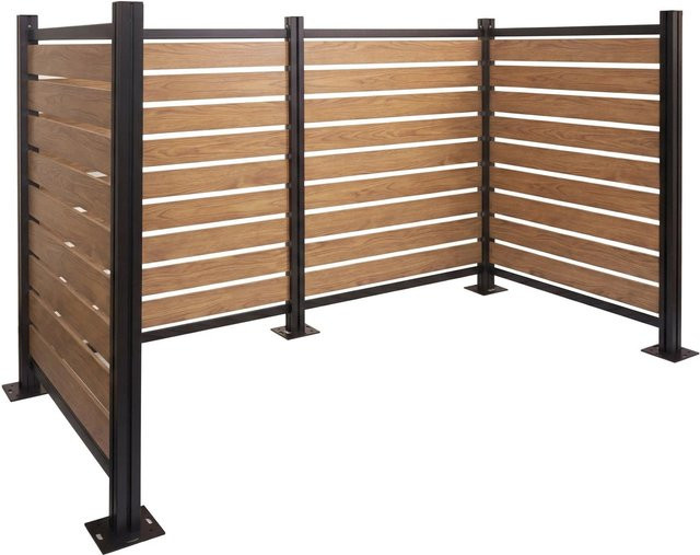 PROREGAL Alu Mülltonnen-Zaun Mülltonnenverkleidung in Hellbraun Holzoptik, H x B x T: 130 x 206 x 110 cm - Bild 1