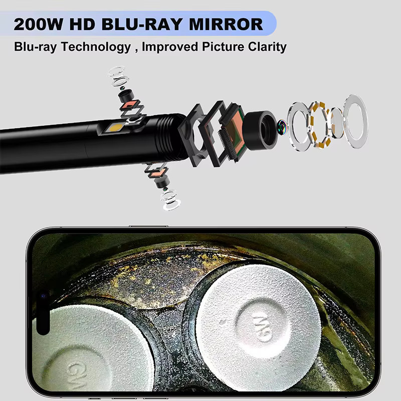 WLAN Endoskop mit Single Dual oder Triple Objektiv HD1080P 8mm Drahtlose Rohrinspektionskamera für Auto-Überprüfungen mit LEDs und 2600mAh Akku in Schwarz - Bild 2