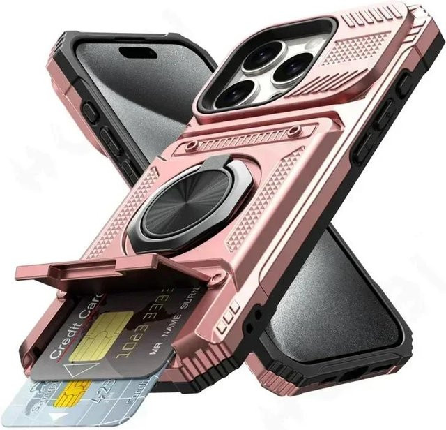Tuiying002 Magnetische Brieftaschenhülle mit drehbarem Ring-Ständer für iPhone 11 bis iPhone 16 Pro Max in Pink - Bild 1