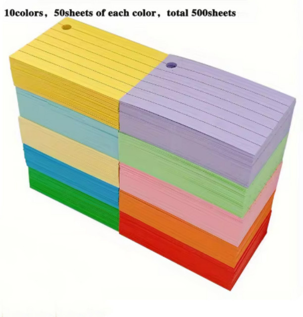 500 Blatt linierte farbige Karteikarten mit Ringen aus Papier für die Schule und zum Lernen, Mehrfarbig - Bild 1