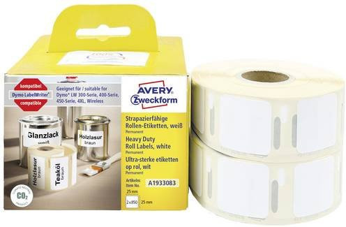 Avery Zweckform Rollenetiketten Weiß, Universal-Etiketten aus Folie, Breite: 2,5 cm, Höhe: 2,5 cm - Bild 1